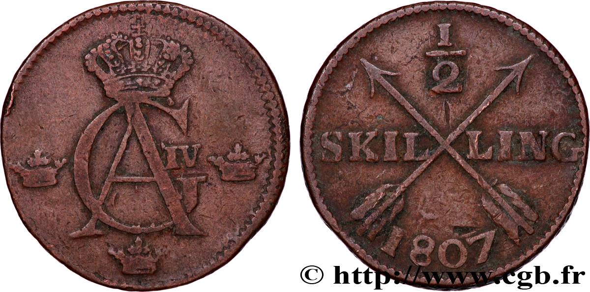 SUECIA 1/2 Skilling Gustave IV Adolphe 1807  BC 