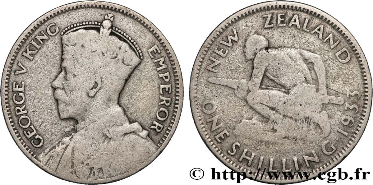 NEW ZEALAND 1 Shilling Georges V 1933 Londres VF 