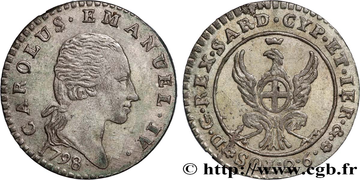 ITALY - SAVOY - DUCHY OF SAVOY - CHARLES-EMMANUEL IV 2,6 Soldi 1798 Turin AU 