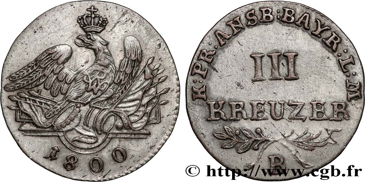 GERMANY - KINGDOM OF PRUSSIA - FREDERICK-WILLIAM III 3 Kreuzer  1800 Bayreuth AU 