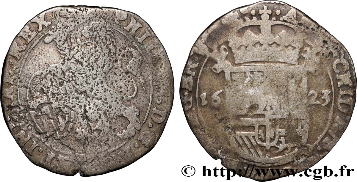 SPANISH NETHERLANDS - DUCHY OF BRABANT - PHILIP IV Escalin au lion 1623 Anvers VF 