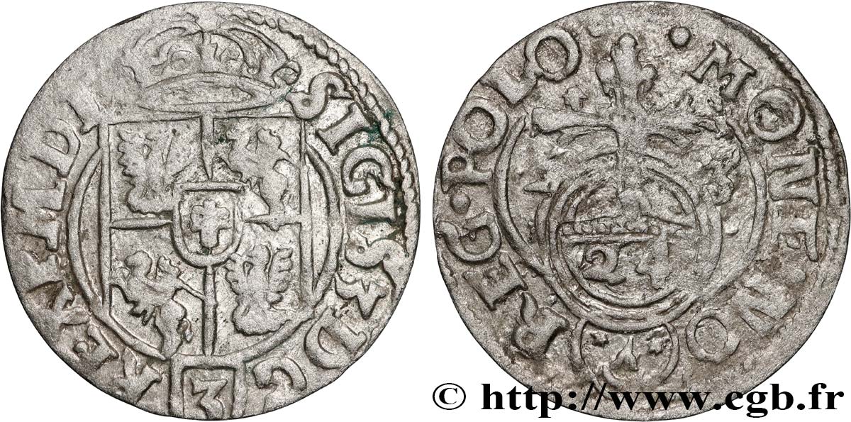 POLOGNE - ROYAUME DE POLOGNE - SIGISMOND III VASA 1 Półtorak / 3 Polker / 1/24 Thaler Sigismond III Vasa 1623 Cracovie TB+ 