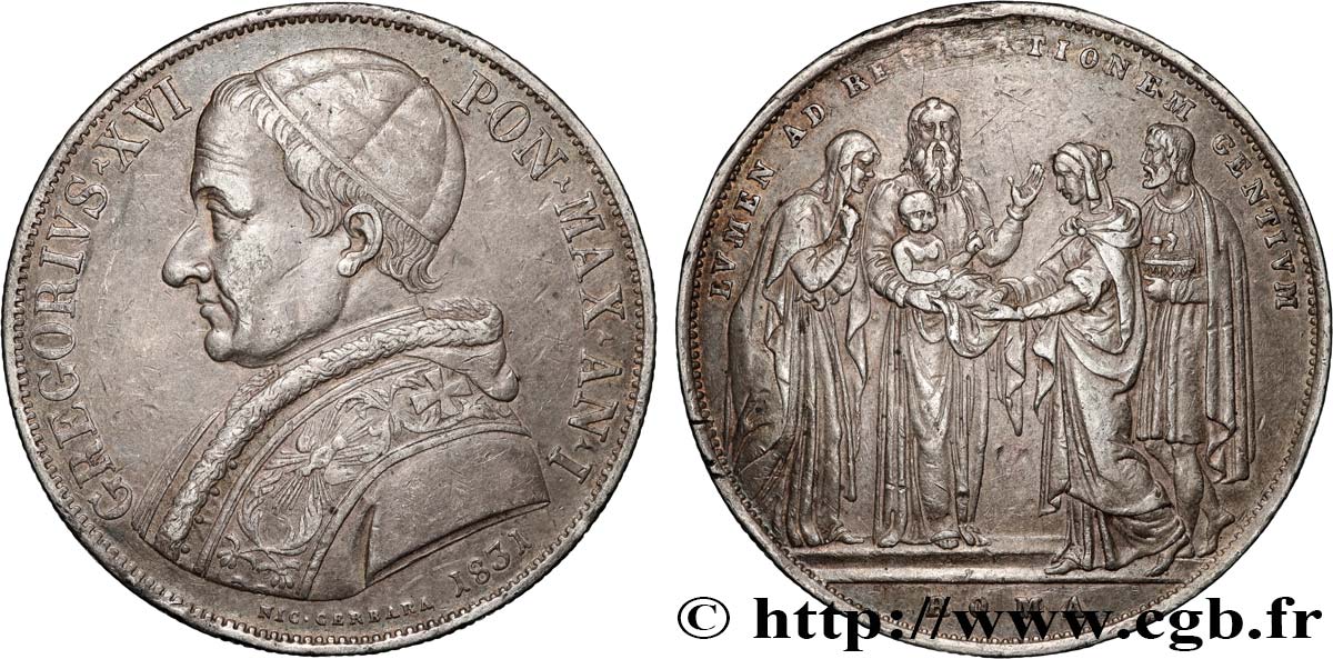 ITALIA - ESTADOS PONTIFICOS - GRÉGOIRE XVI Scudo 1831 Rome MBC+ 