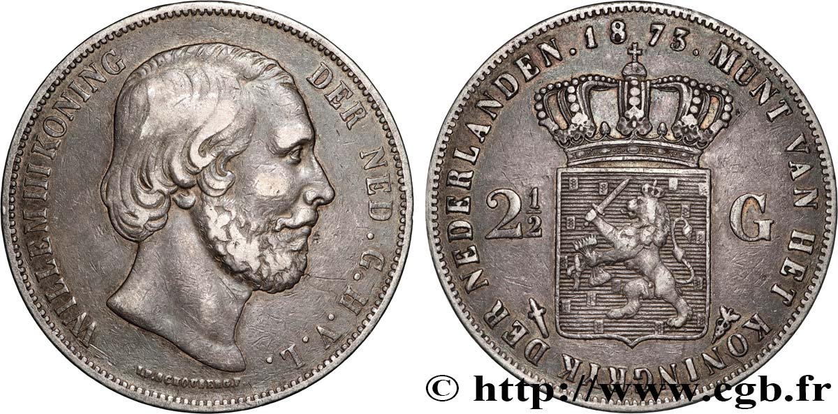 PAíSES BAJOS 2 1/2 Gulden Guillaume III 1873 Utrecht MBC 