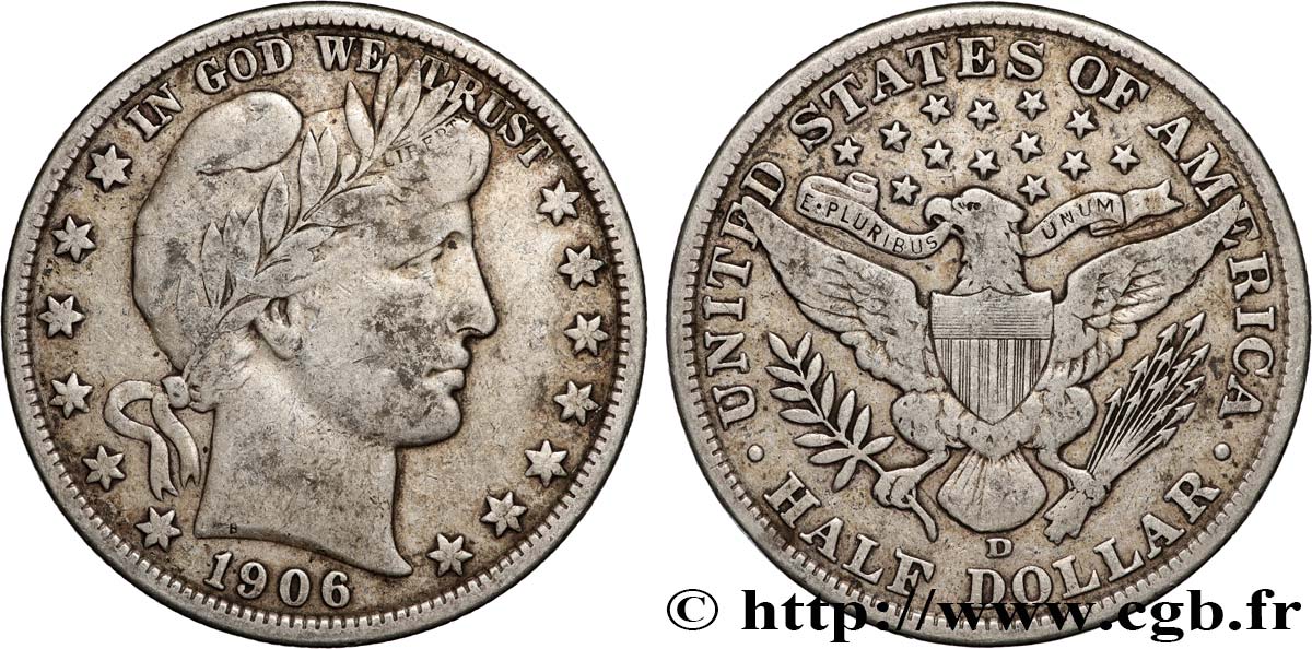 ESTADOS UNIDOS DE AMÉRICA 1/2 Dollar Barber 1906 Denver BC+ 