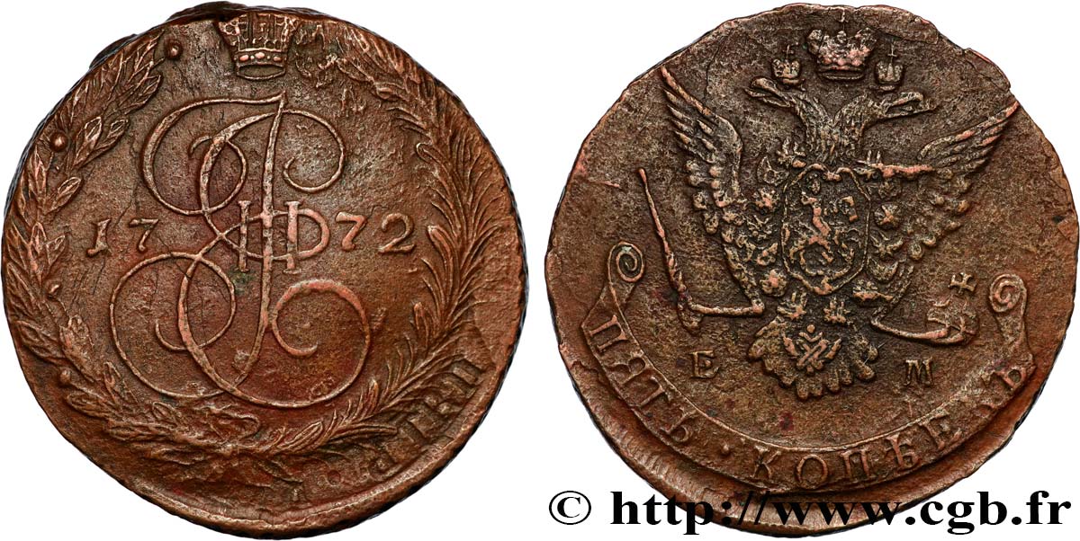 RUSSLAND - KATHARINA II 5 Kopecks  1772 Ekaterinbourg SS 