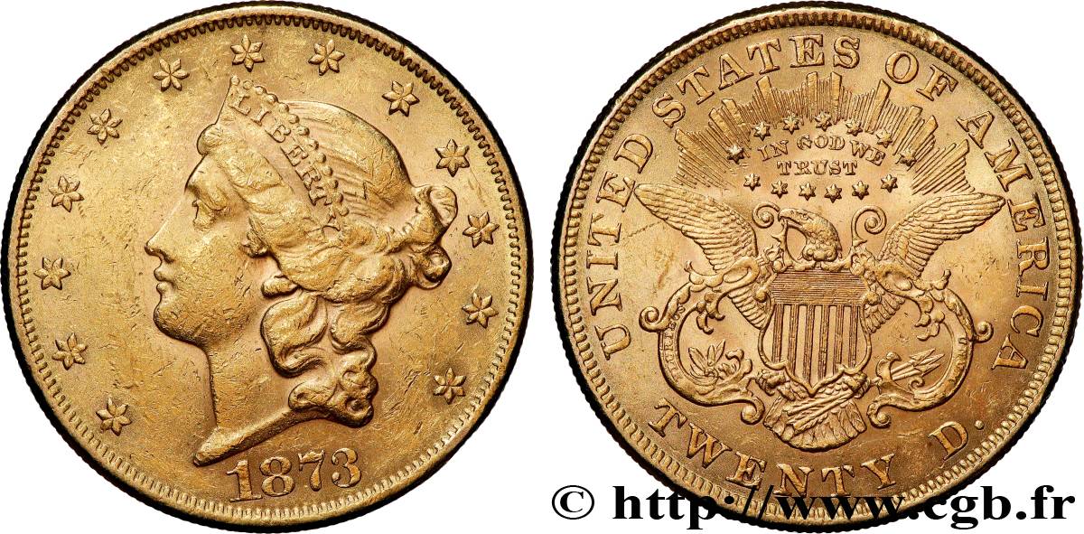GOLD, PALLADIUM & PLATINUM INVESTMENT 20 Dollars  Liberty  1873 Philadelphie XF 
