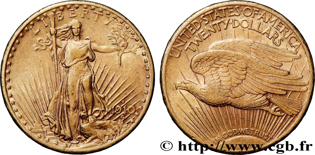 ORO, PALADIO Y PLATINO INVERSIÓN 20 Dollars “Saint-Gaudens” 1910 San Francisco MBC 
