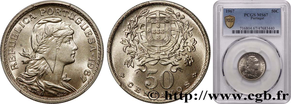 PORTOGALLO 50 Centavos 1967  FDC67 PCGS