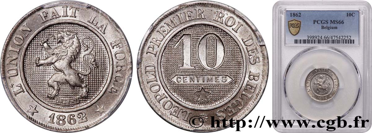 BELGIQUE 10 Centimes lion 1862  FDC66 PCGS