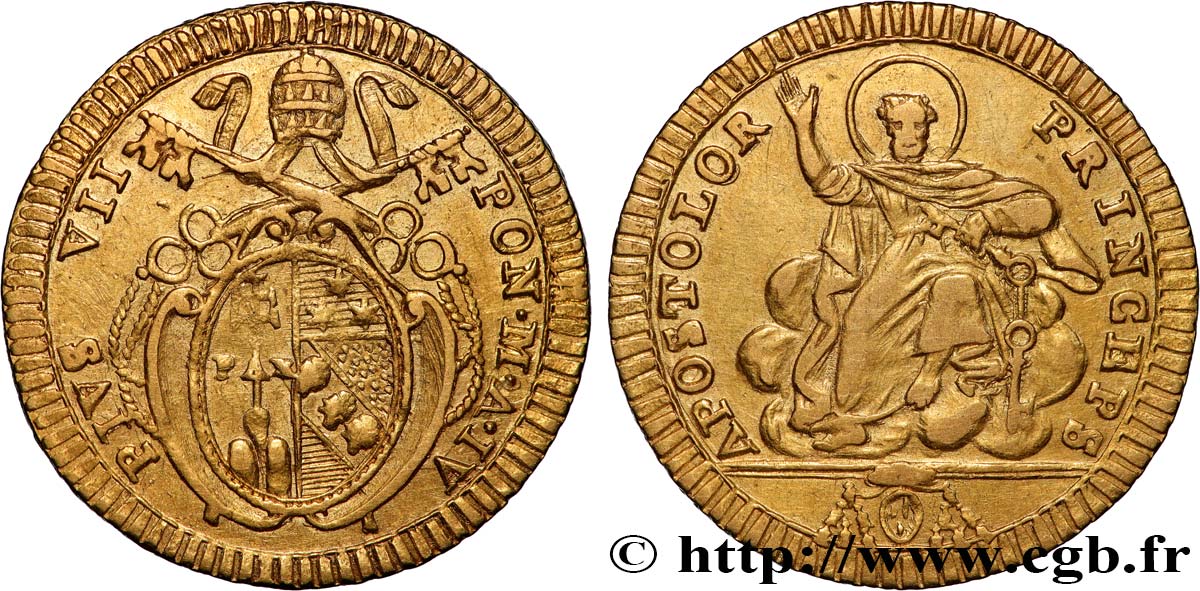 ITALIEN - KIRCHENSTAAT - PIUS VII. (Barnaba Chiaramonti) Doppia en or 1803-1804 Rome SS 