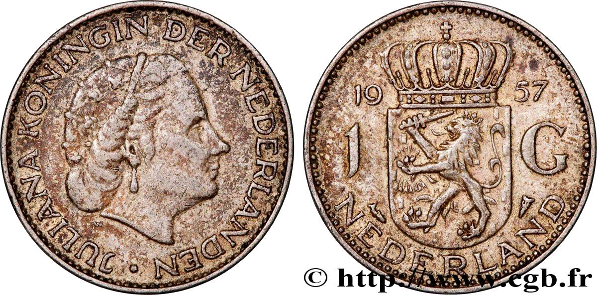 PAYS-BAS 1 Gulden Juliana 1957  TTB+ 