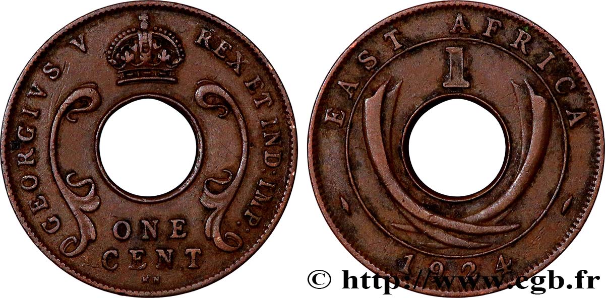 EAST AFRICA (BRITISH) 1 Cent Georges V 1924 Kings Norton XF 