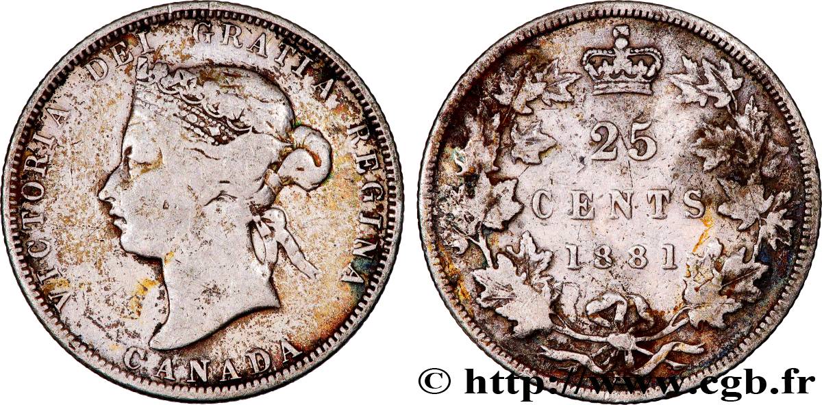 CANADA 25 Cents Victoria 1881 Heaton VF 