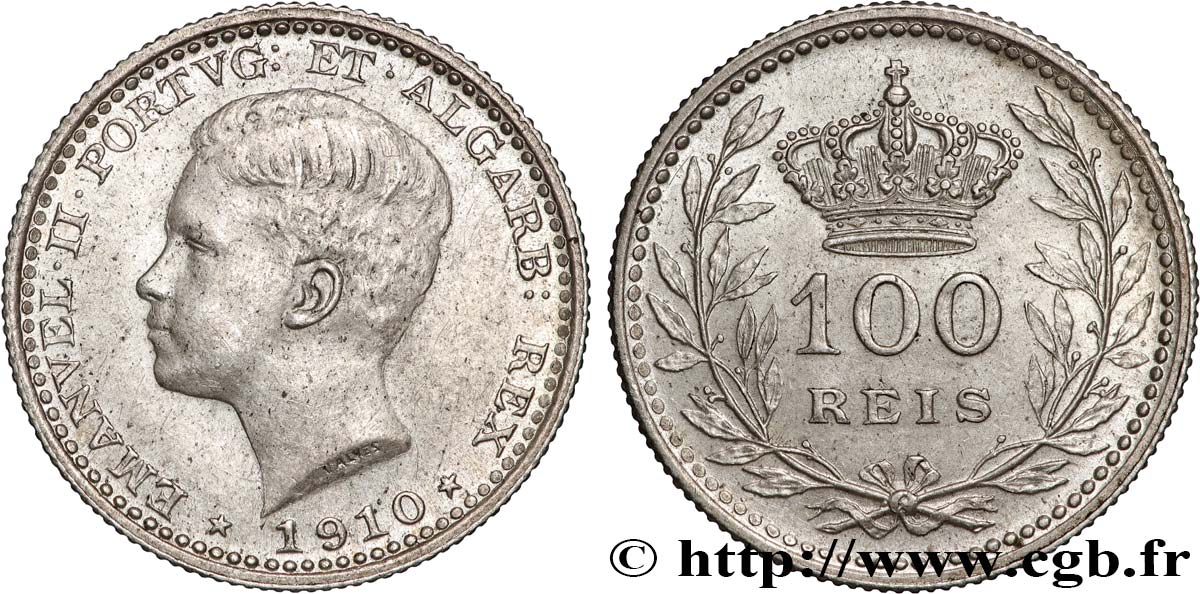 PORTUGAL 100 Reis Emmanuel II 1910  AU 