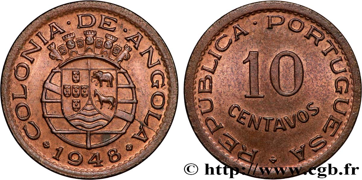 ANGOLA 10 Centavos monnayage colonial Portugais 1948  SUP 