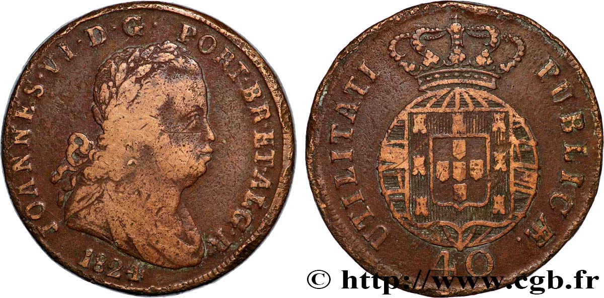 PORTUGAL 1 Pataco ou 40 reis Jean VI 1824 Lisbonne TB 