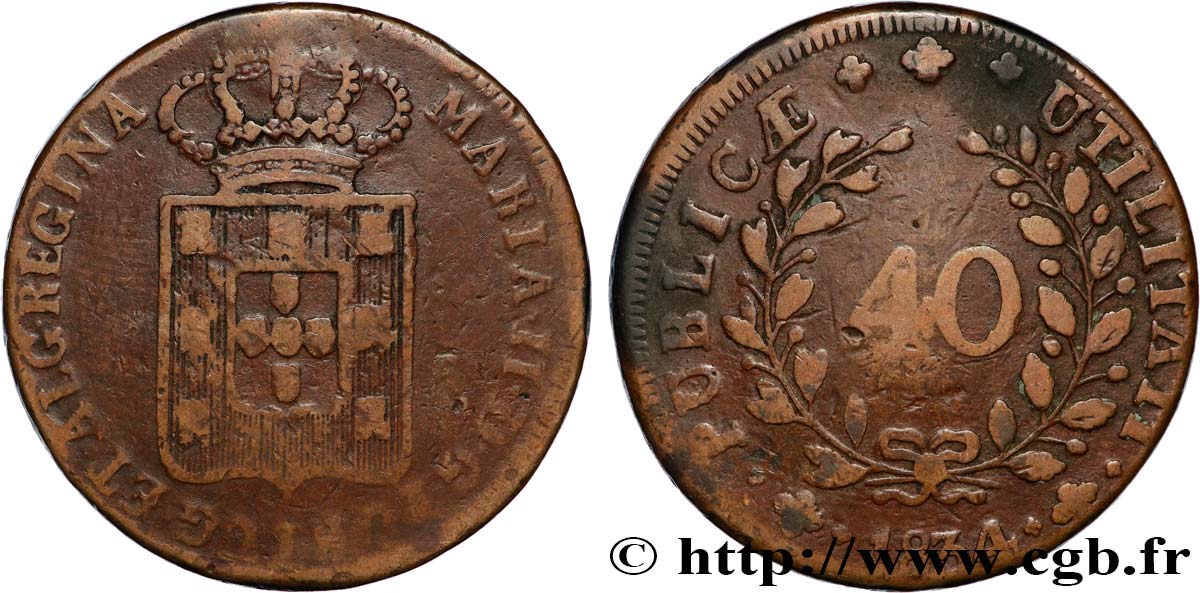 PORTUGAL 1 Pataco (40 Réis) Marie II 1834  TB 