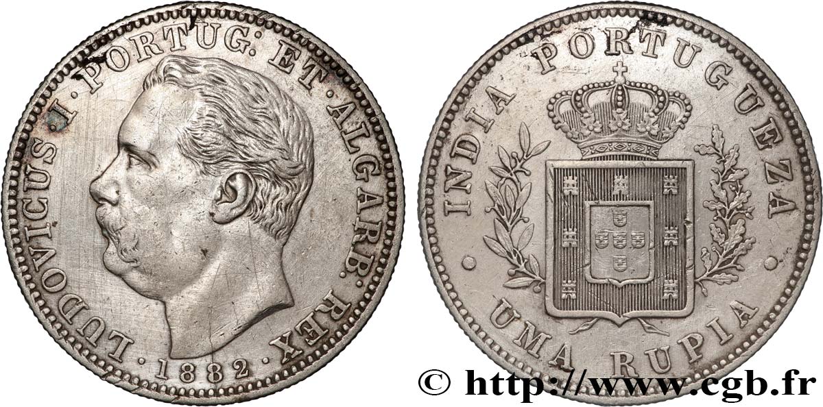 PORTUGUESE INDIA 1 Rupia (Roupie) Louis Ier 1882  XF 