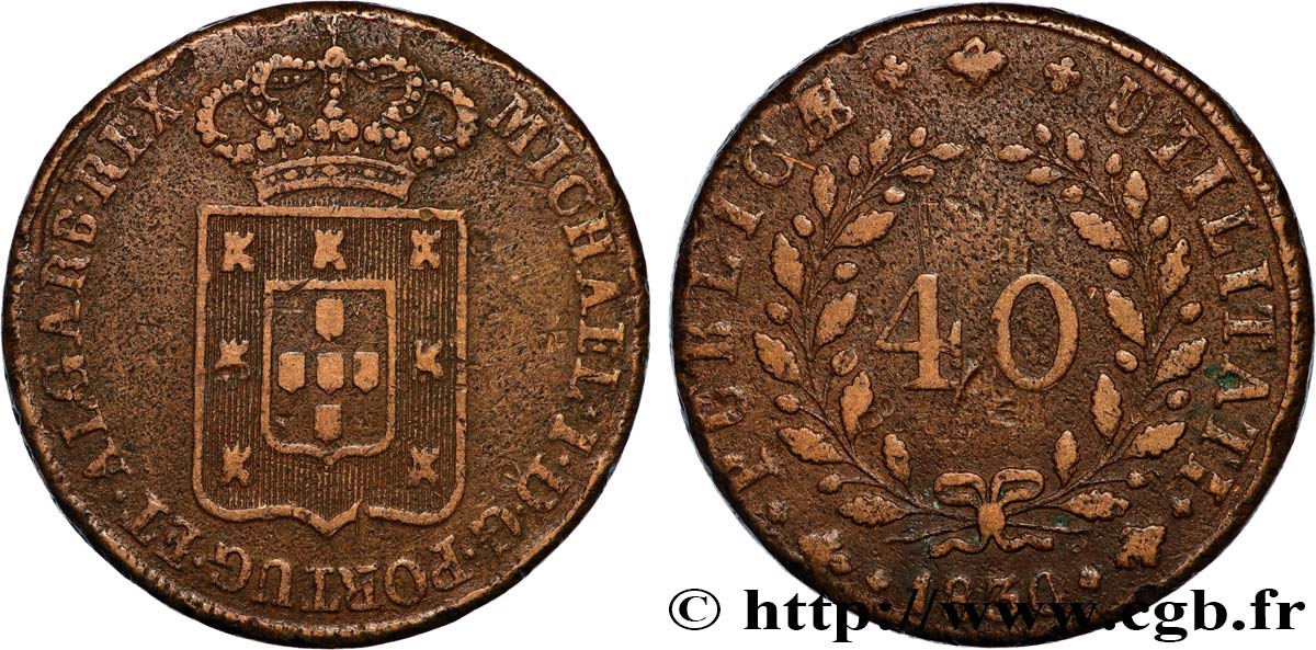 PORTUGAL 1 Pataco (40 Réis) Michel Ier 1830  TB+ 