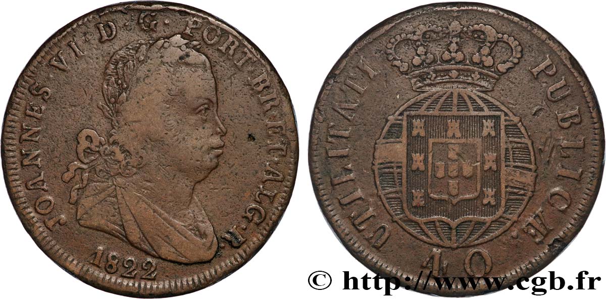 PORTUGAL 1 Pataco (40 Réis) Jean VI (Joao) 1822  TB+ 