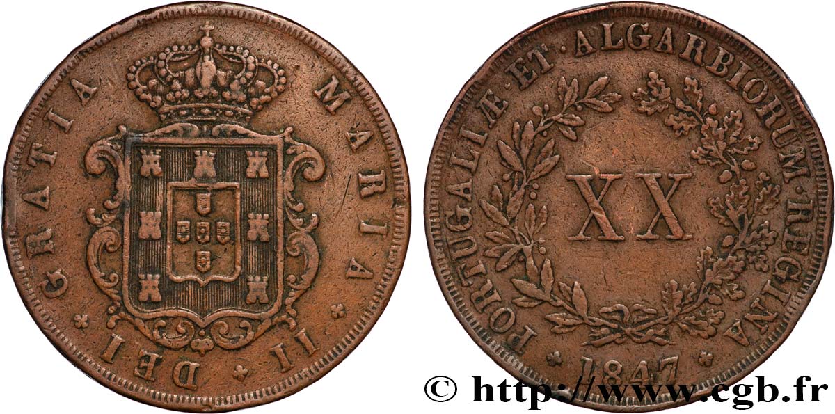 PORTUGAL -MARIE II  20 Reis  1847  q.BB 