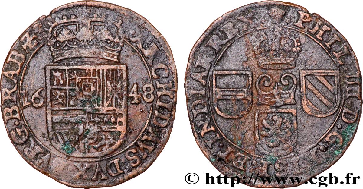 PAYS-BAS ESPAGNOLS - DUCHÉ DE BRABANT - PHILIPPE IV 1 Liard 1648 Bruxelles TB 