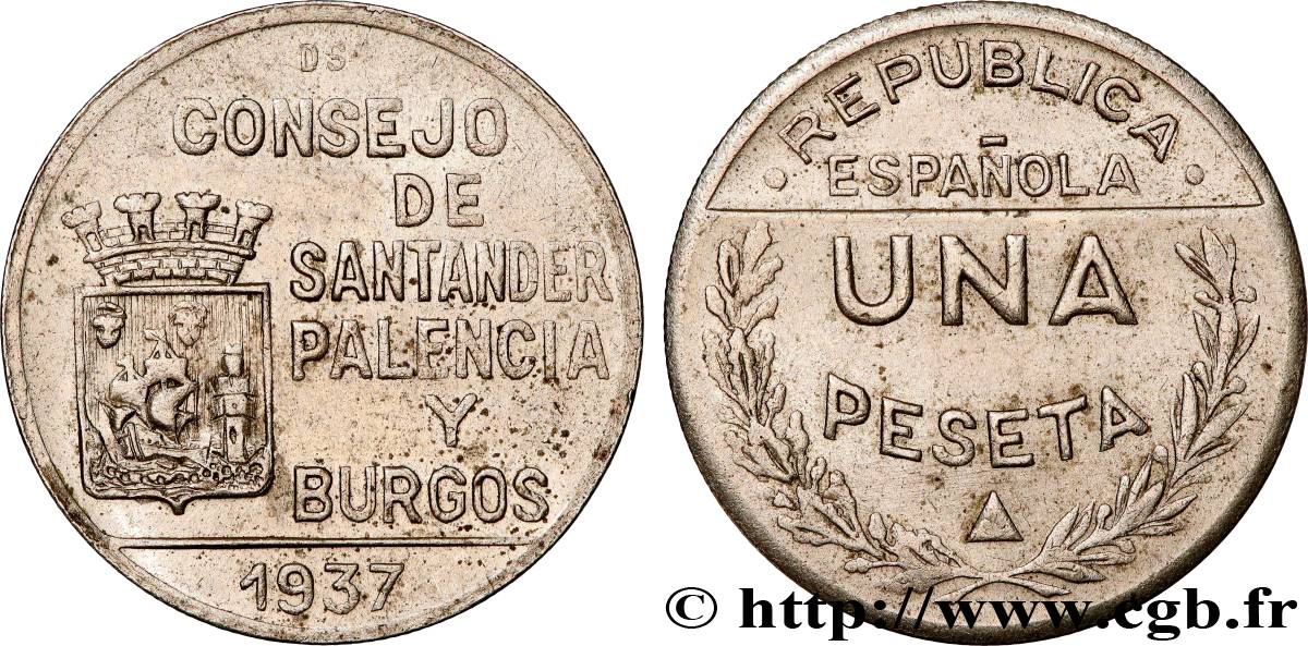 ESPAGNE 1 Peseta monnayage républicain - Santander, Palencia et Burgos 1937 Madrid TTB 