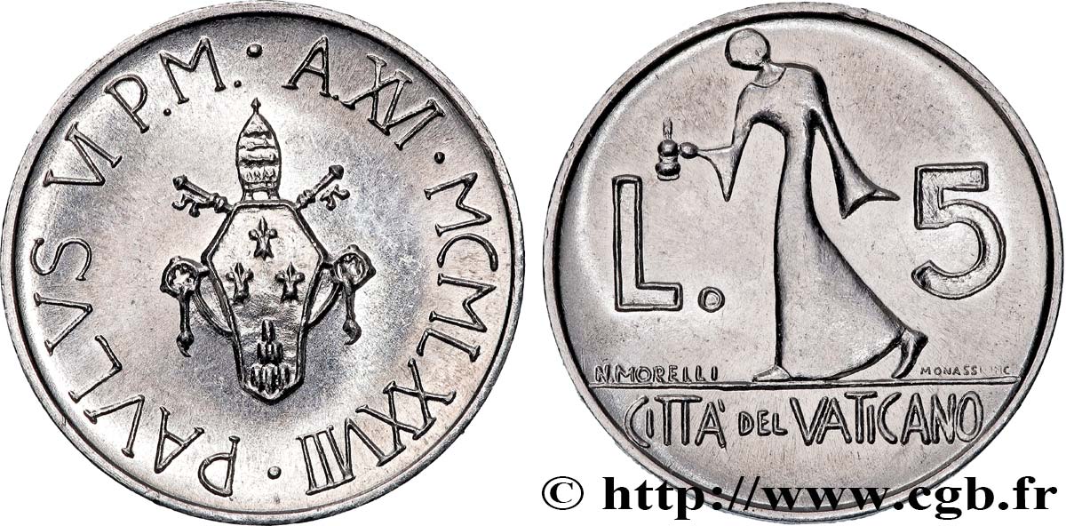 VATICANO Y ESTADOS PONTIFICIOS 5 Lire Paul VI an XVI 1978 Rome SC 