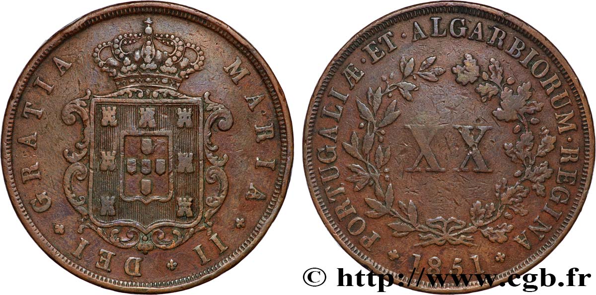 PORTUGAL -MARIE II  20 Reis  1851  q.BB 