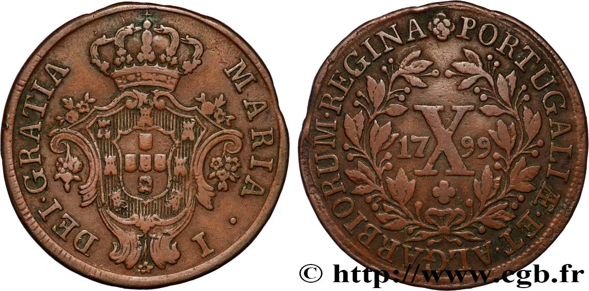 PORTUGAL - MARIE Ier 10 Réis  1799  TTB 