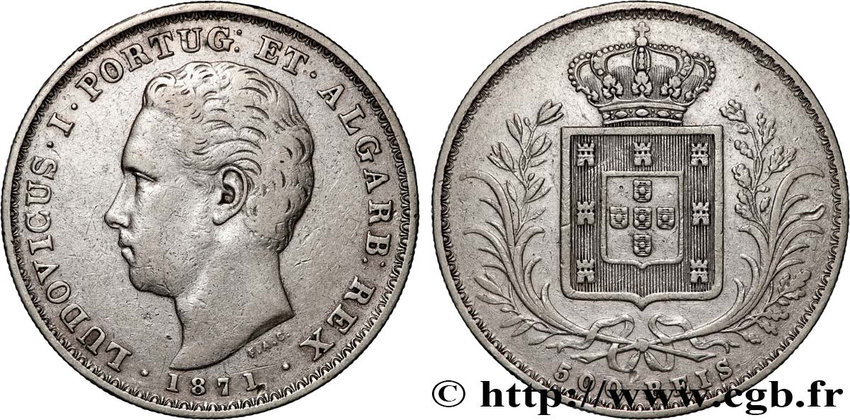 PORTUGAL - ROYAUME DU PORTUGAL - LOUIS Ier 500 Reis  1871  BB 