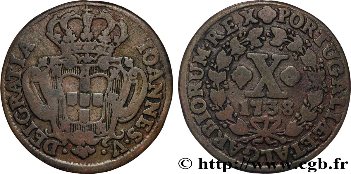 PORTUGAL 10 Réis Jean V 1738  VF 