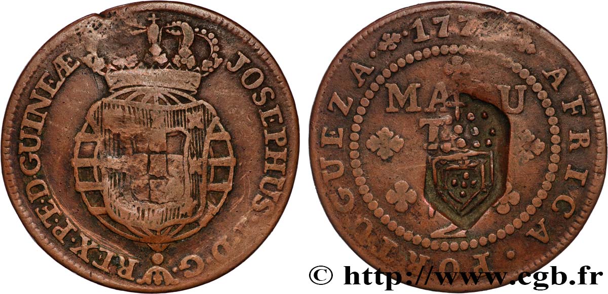 ANGOLA 1/2 Macuta Joseph avec contremarque de 1837 1770  TB+ 