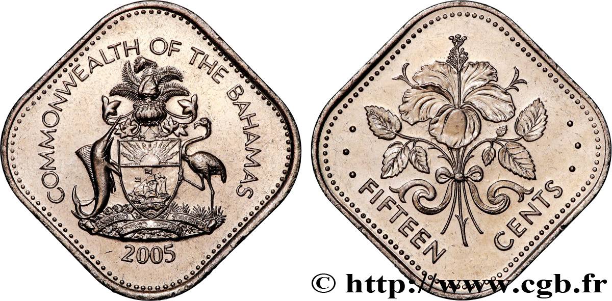 BAHAMAS 15 Cents emblème / fleur 2005 Llantrisant SPL 