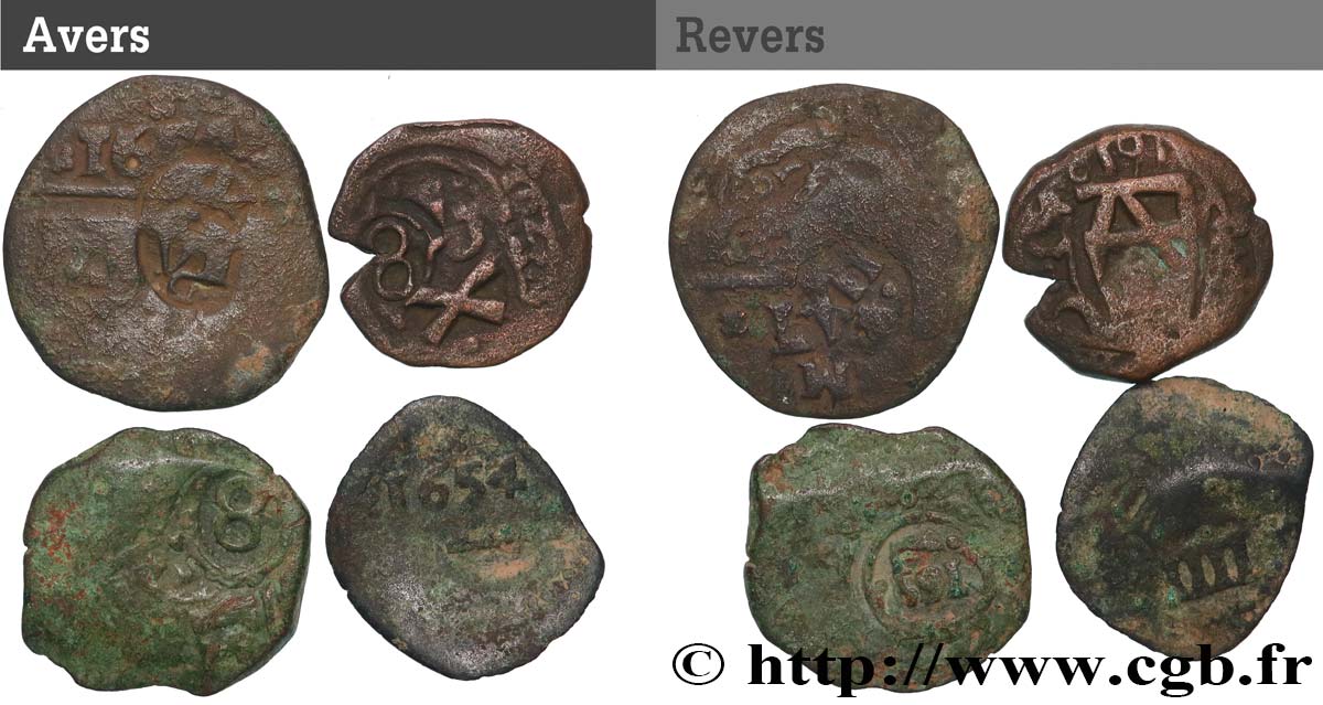 SPAGNA - REGNO DI SPAGNA - FILIPO IV Lot de quatre Contremarque de Maravedis millésimes divers  MB 