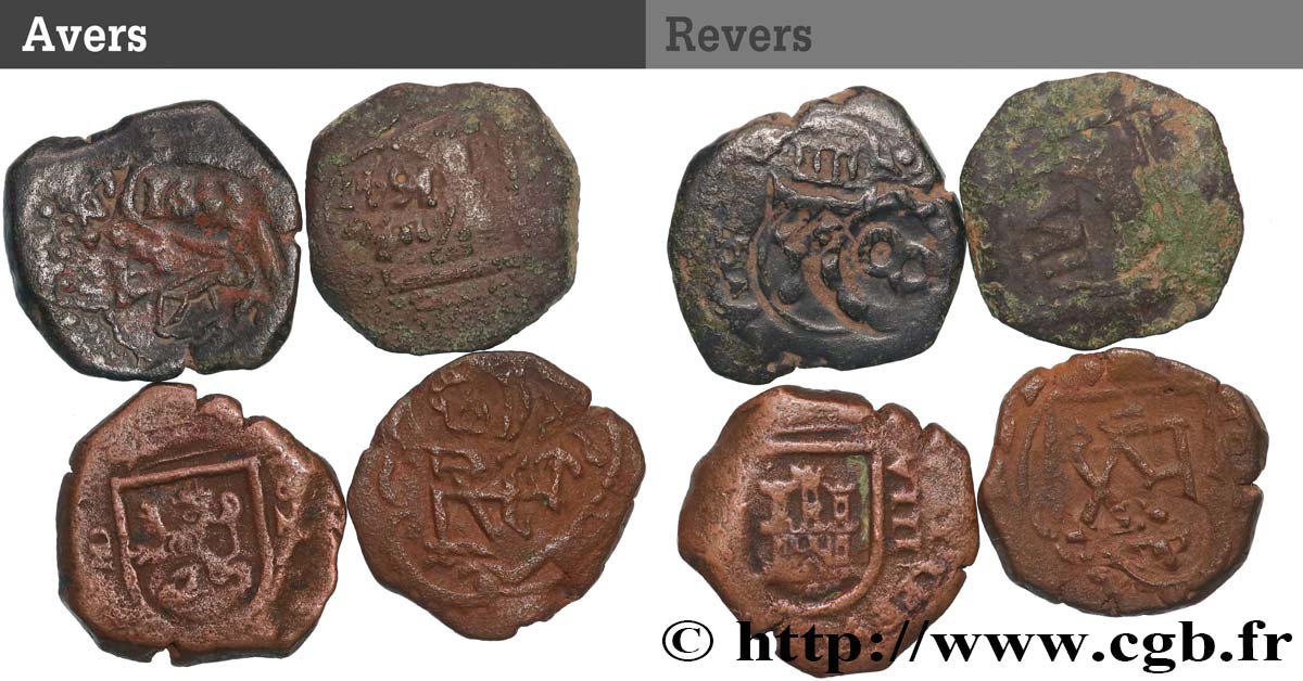 SPAGNA - REGNO DI SPAGNA - FILIPO IV Lot de quatre Contremarque de Maravedis millésimes divers  MB 