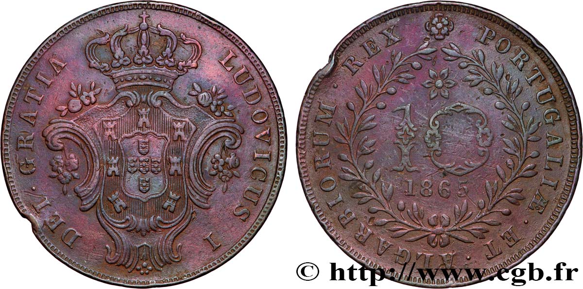 AÇORES 10 Réis Louis Ier 1865  TB+ 