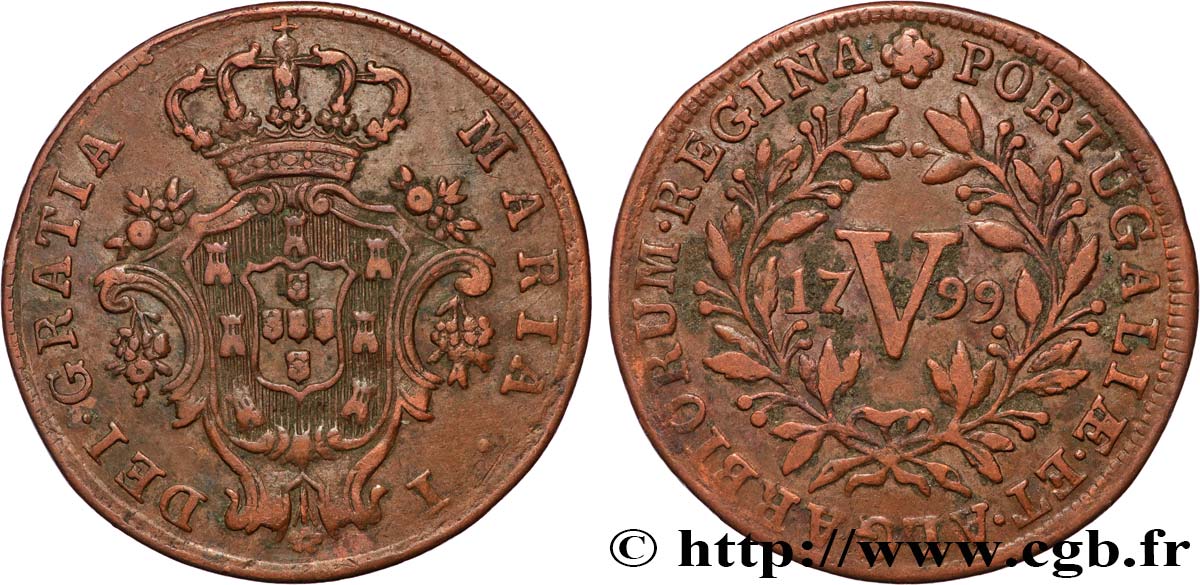 PORTUGAL 5 Réis frappe au nom de Marie Ière (Maria) 1799  MBC 