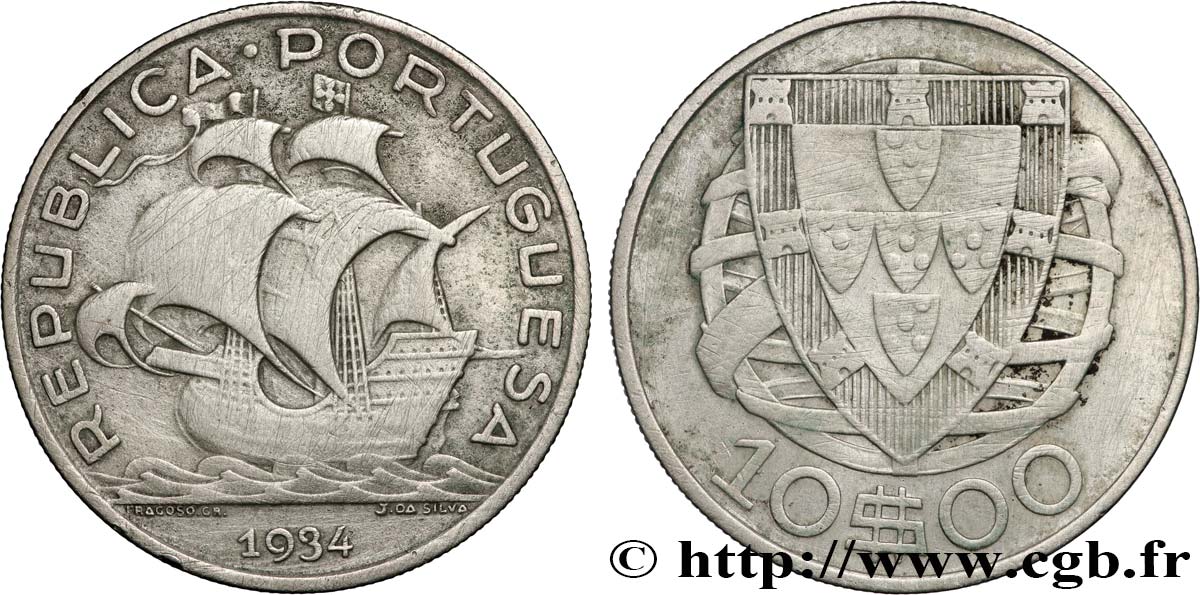 PORTUGAL 10 Escudos 1934  TTB 