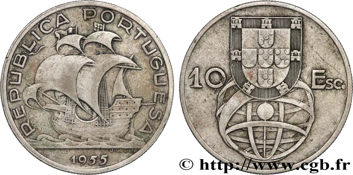 PORTUGAL 10 Escudos 1955  XF 