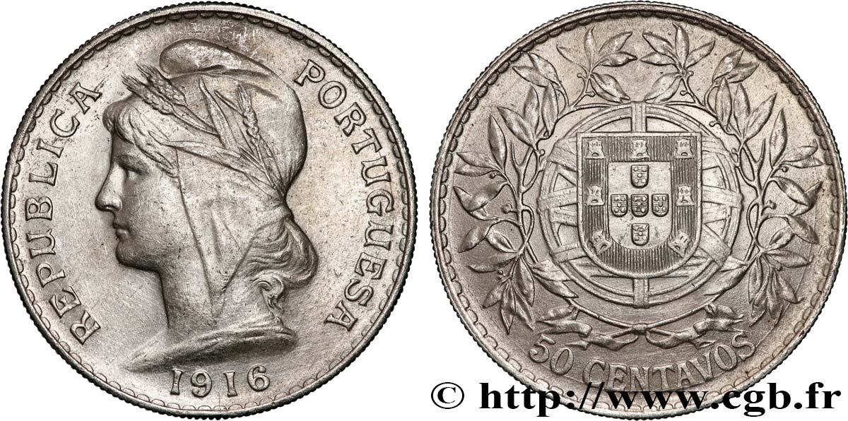 PORTUGAL 50 Centavos 1916  TTB+ 