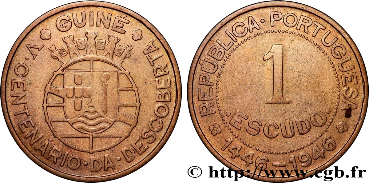 GUINEA-BISSAU 1 Escudo monnayage colonial Portugais - cincentenaire de la découverte 1946  fVZ 