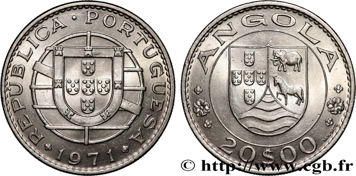 ANGOLA 20 Escudos monnayage colonial Portugais 1971  AU 