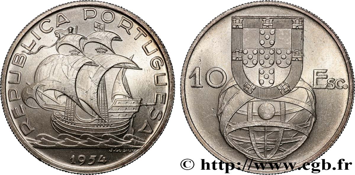 PORTOGALLO 10 Escudos 1954  SPL 