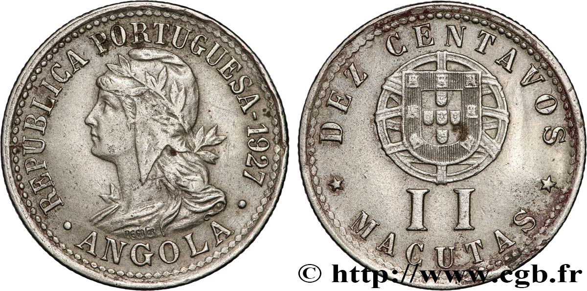 ANGOLA 10 Centavos - II Macutas monnayage colonial Portugais 1927  TTB 