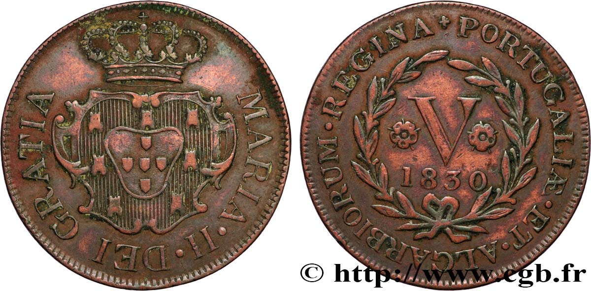 AÇORES 5 Reis Marie II 1830  TTB 