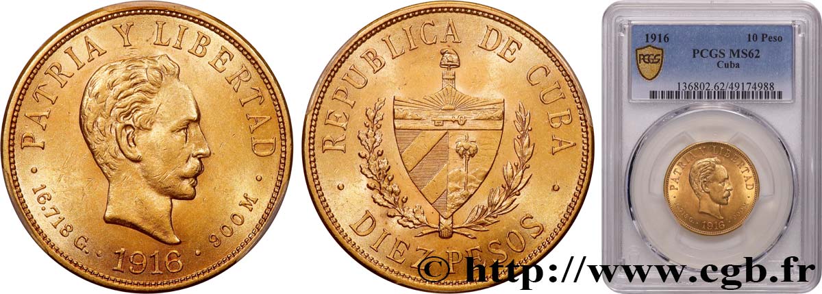 CUBA 10 Pesos 1916 Philadelphie SUP62 PCGS