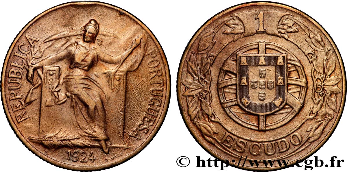 PORTUGAL 1 Escudo 1924  VF 