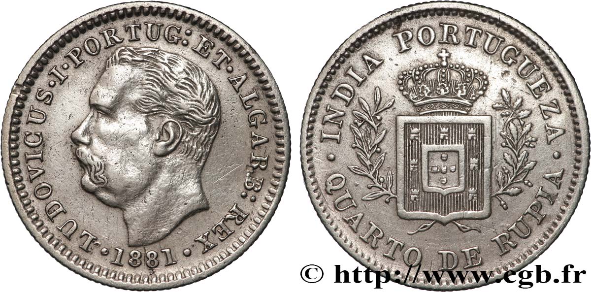 PORTUGIESISCH-INDIEN 1/4 Rupia Louis Ier (luis) 1881  SS 